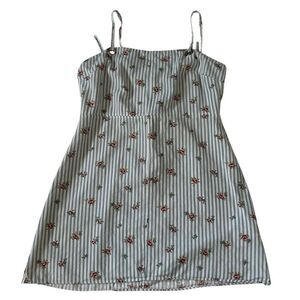 Topshop Striped Floral Mini Dress Blue White US 10 UK 14 Sleeveless Summer